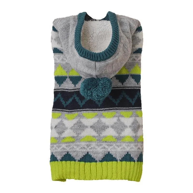 Pet sweater with diamond pattern in acrylic material available in blue, green, and pink colours