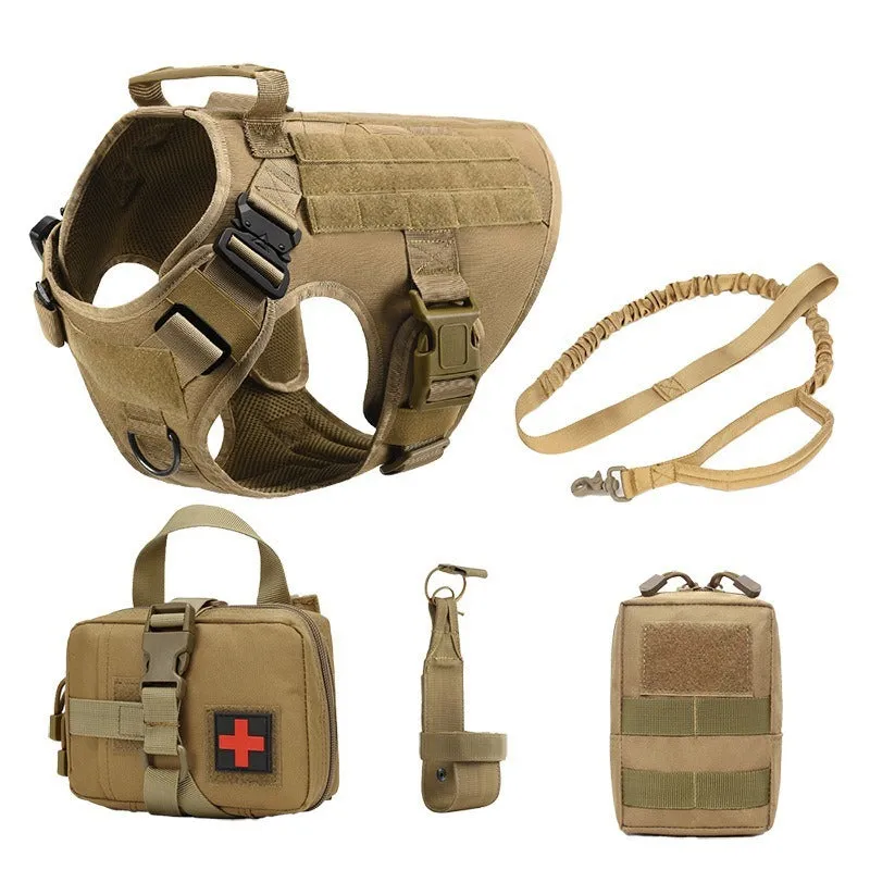 Outdoor Tactics five-piece training dog harness in camouflage style with polyester leash set