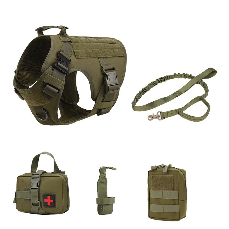 Outdoor Tactics five-piece training dog harness in camouflage style with polyester leash set