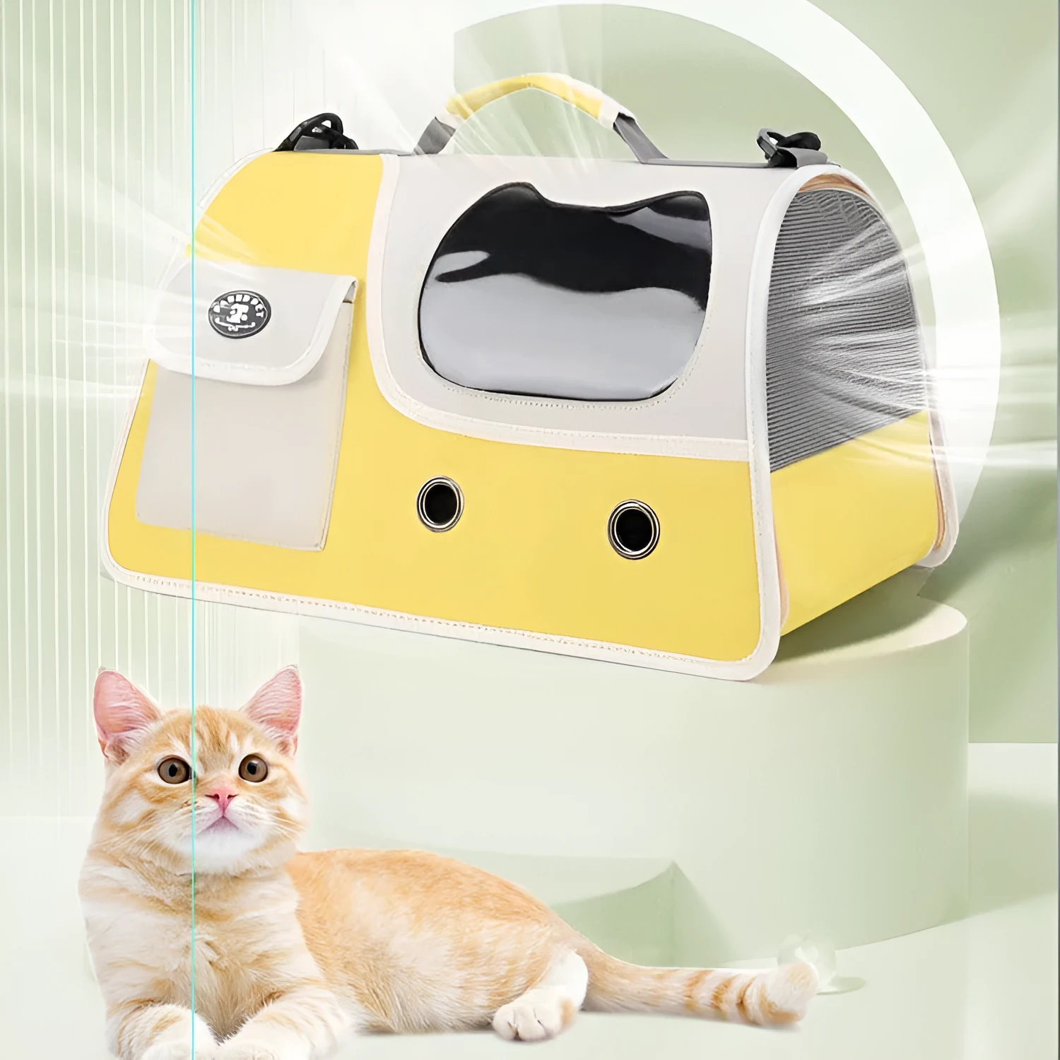 Large capacity Oxford cloth crossbody pet backpack in yellow for cats and small dogs