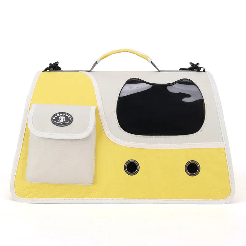 Large capacity Oxford cloth crossbody pet backpack in yellow for cats and small dogs