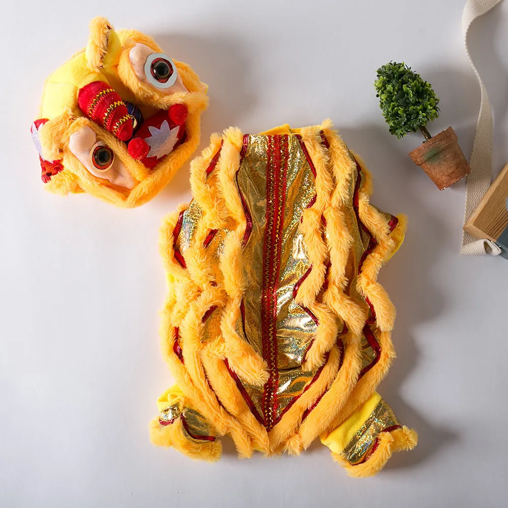 Lion Dance Dog Funny Autumn and Winter Pet Clothes Polyester Sizes S M L XL Red White Yellow Casual Pet Apparel for Male and Female Dogs