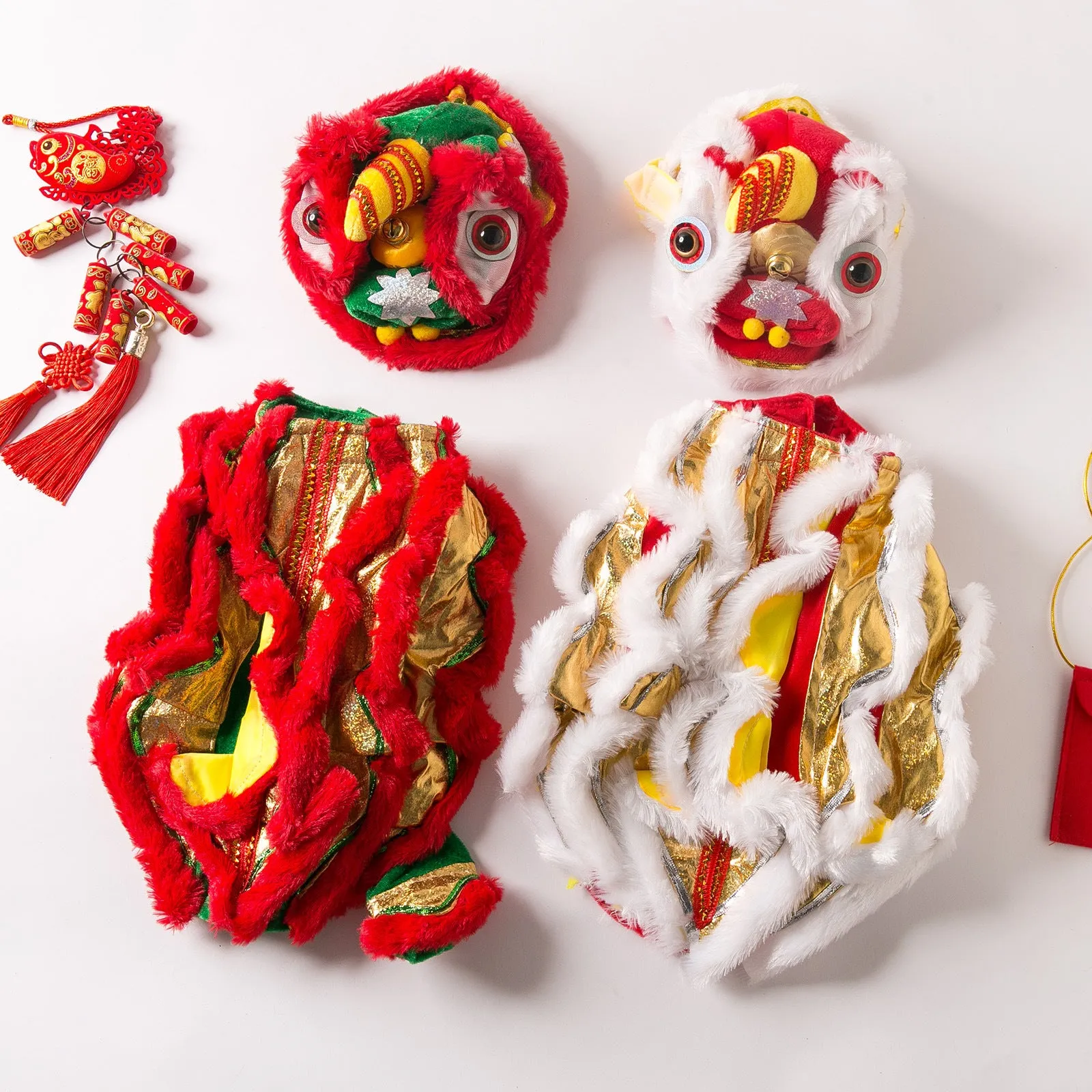 Lion Dance Dog Funny Autumn and Winter Pet Clothes Polyester Sizes S M L XL Red White Yellow Casual Pet Apparel for Male and Female Dogs