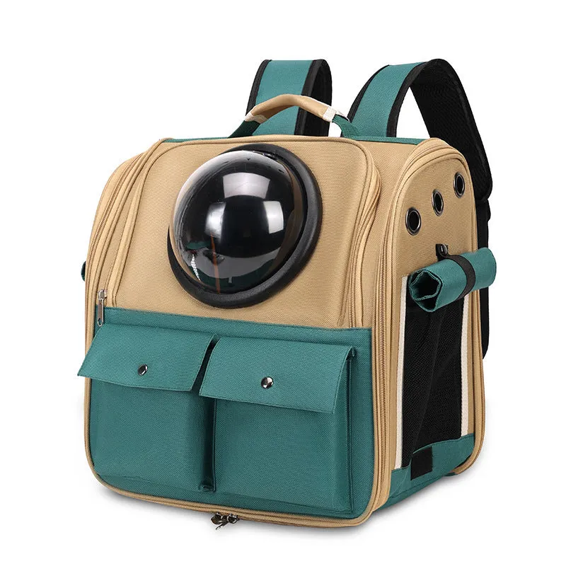 Cat space capsule backpack in solid colour, polyester, for cats up to 7kg, portable pet carrier