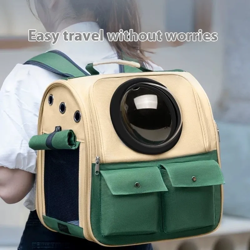 Cat space capsule backpack in solid colour, polyester, for cats up to 7kg, portable pet carrier