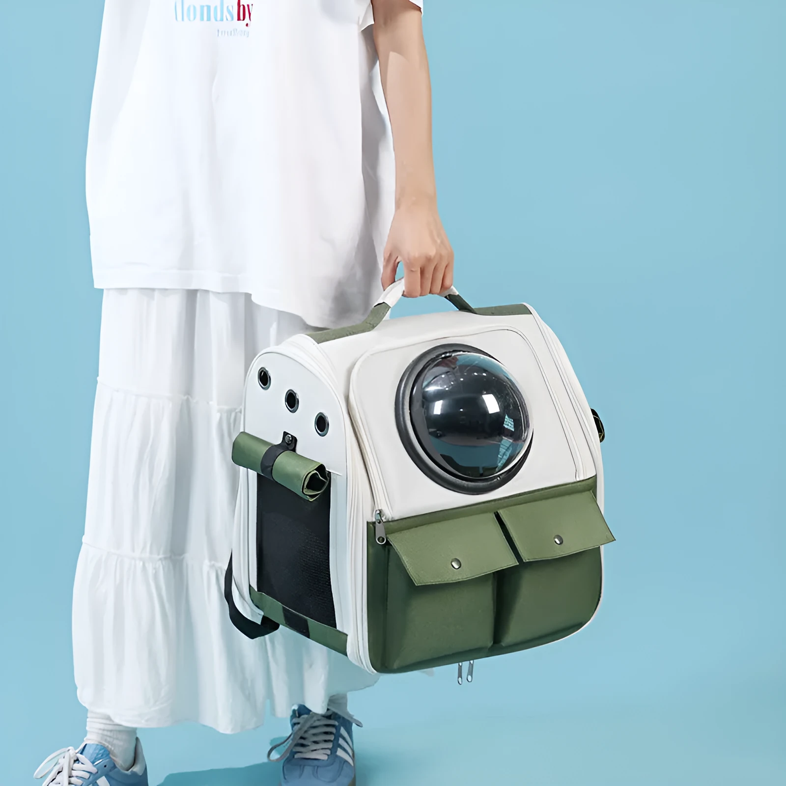 Cat space capsule backpack in solid colour, polyester, for cats up to 7kg, portable pet carrier