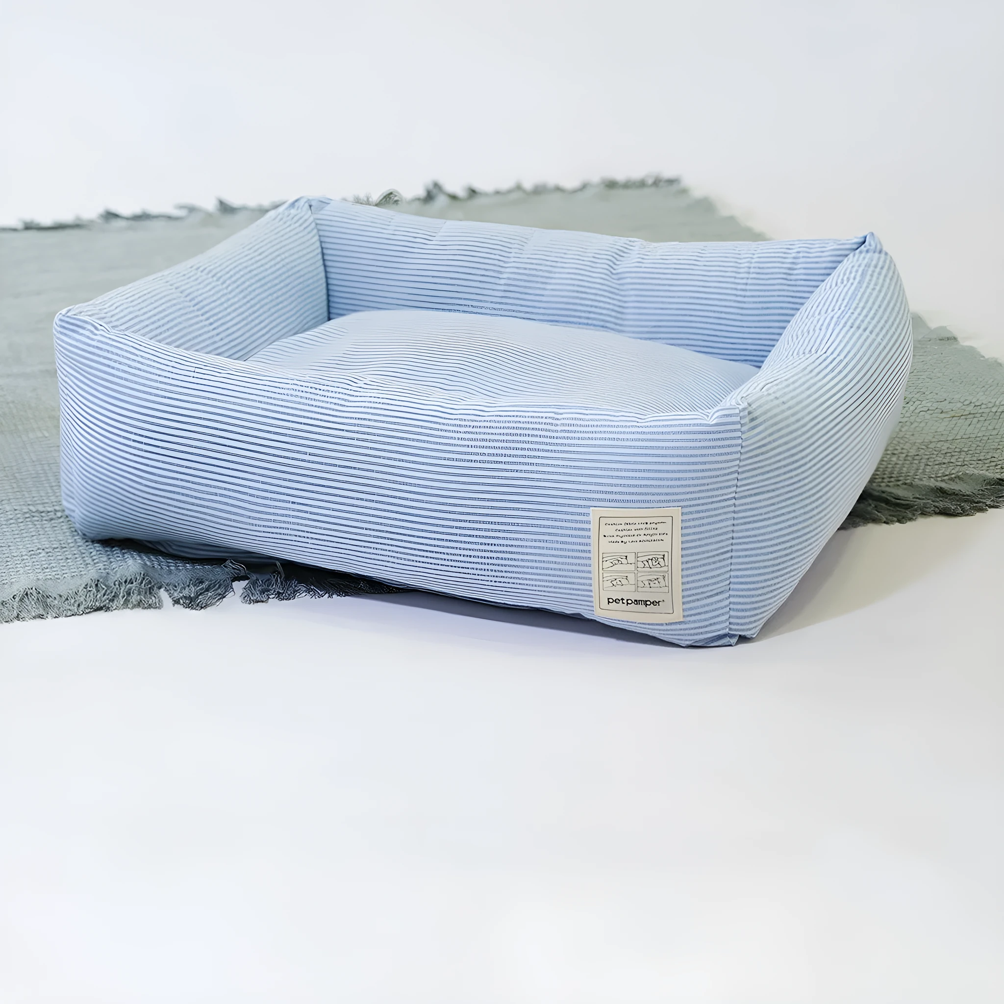 White and blue striped cloth foldable cat nest with shirt lining