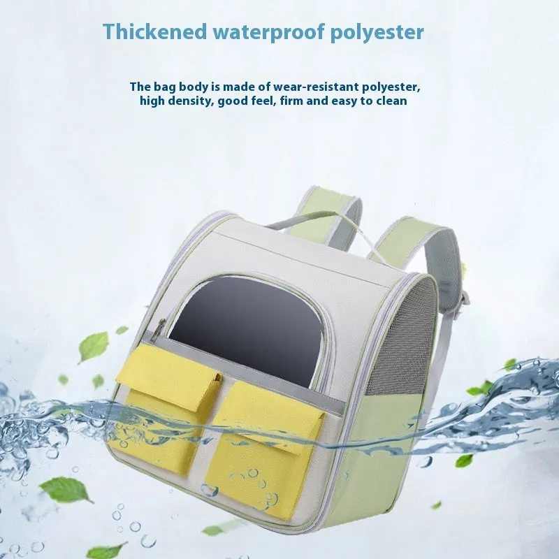 Cat backpack with transparent acrylic front and Oxford cloth body in white and yellow colour scheme