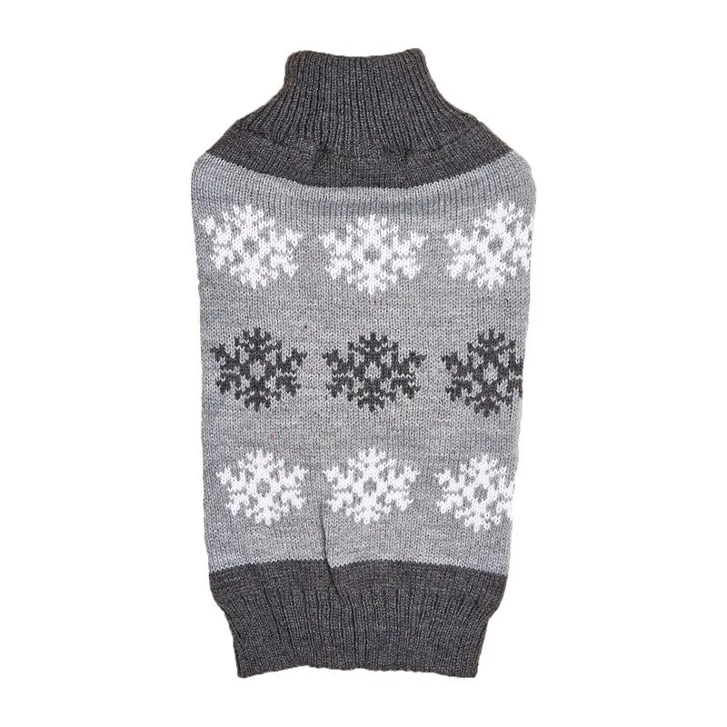 Grey and brown dog Christmas sweater with snowflake pattern, pet clothing for winter
