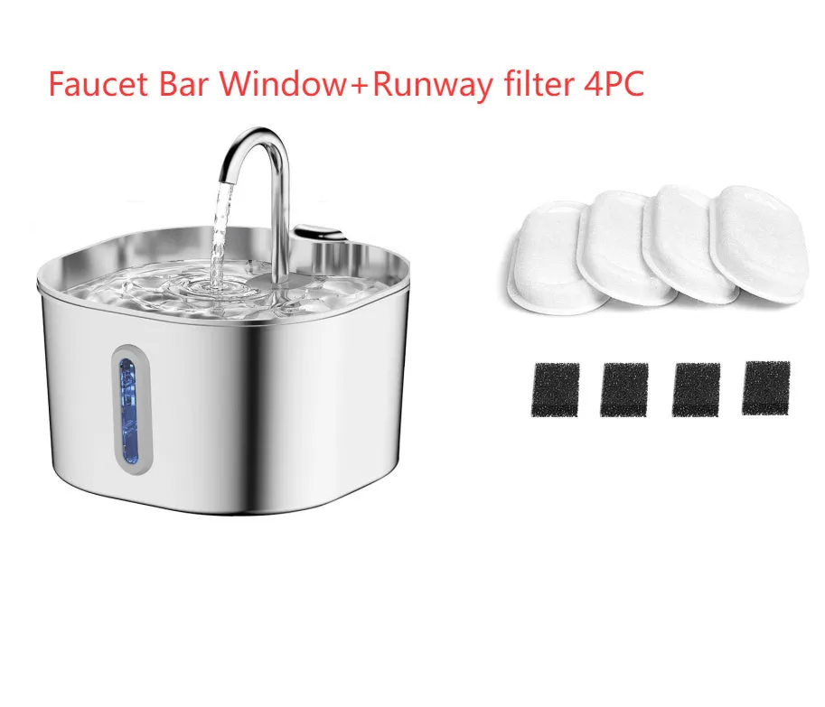 Stainless steel automatic pet water dispenser with faucet window and 2.2L capacity