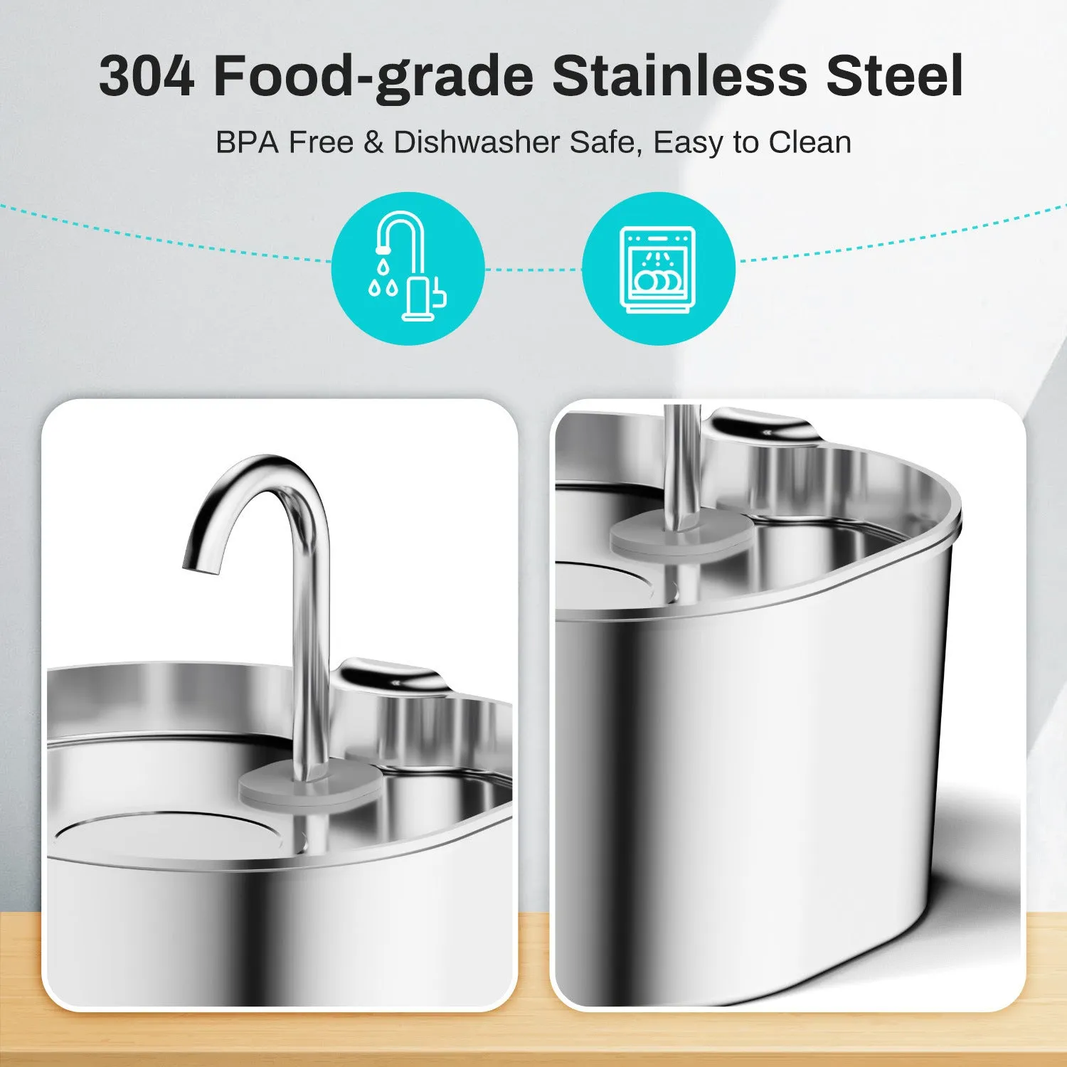 Stainless steel automatic pet water dispenser with faucet window and 2.2L capacity