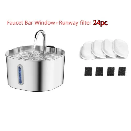Stainless steel automatic pet water dispenser with faucet window and 2.2L capacity