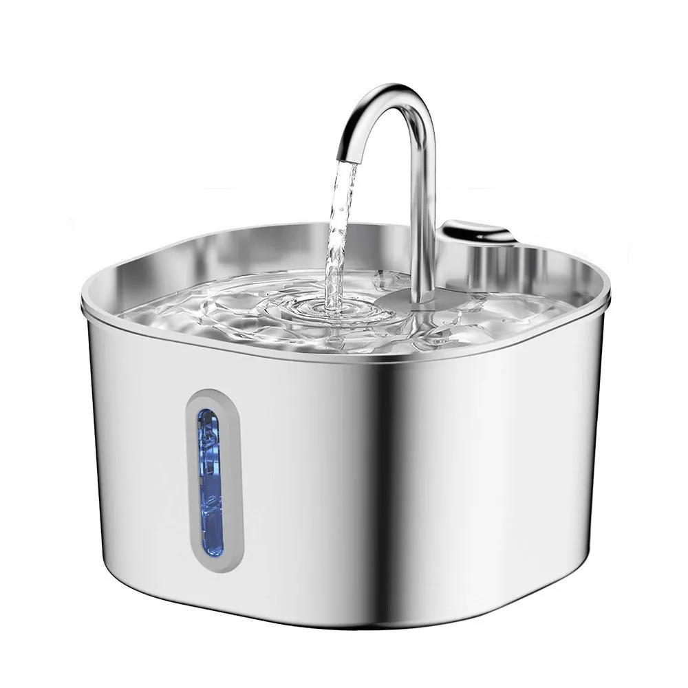 Stainless steel automatic pet water dispenser with faucet window and 2.2L capacity