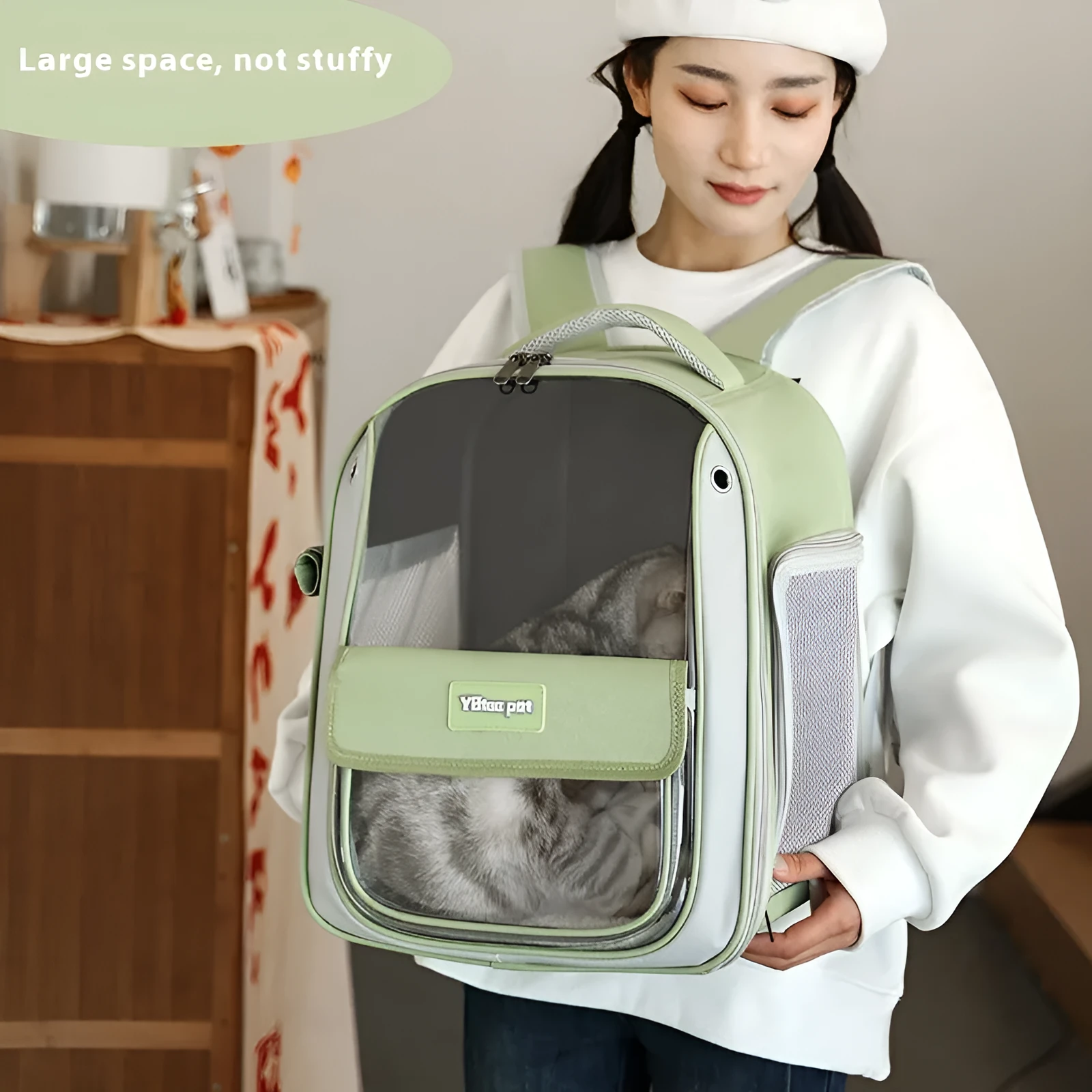 Large capacity breathable cat carrier bag in Oxford fabric, grey colour