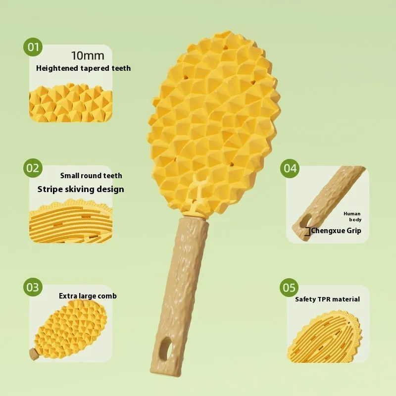 Pet durian massage comb in green TPR for removing float hair, with optional 60ml cat grass spray bottle