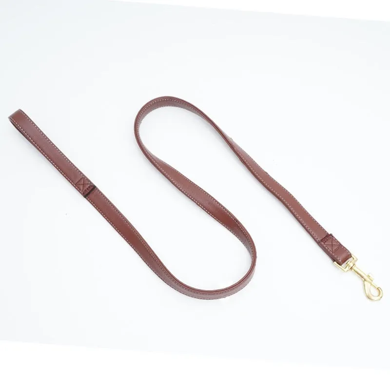 Black PU leather pet traction belt showing length and clip for dog walking