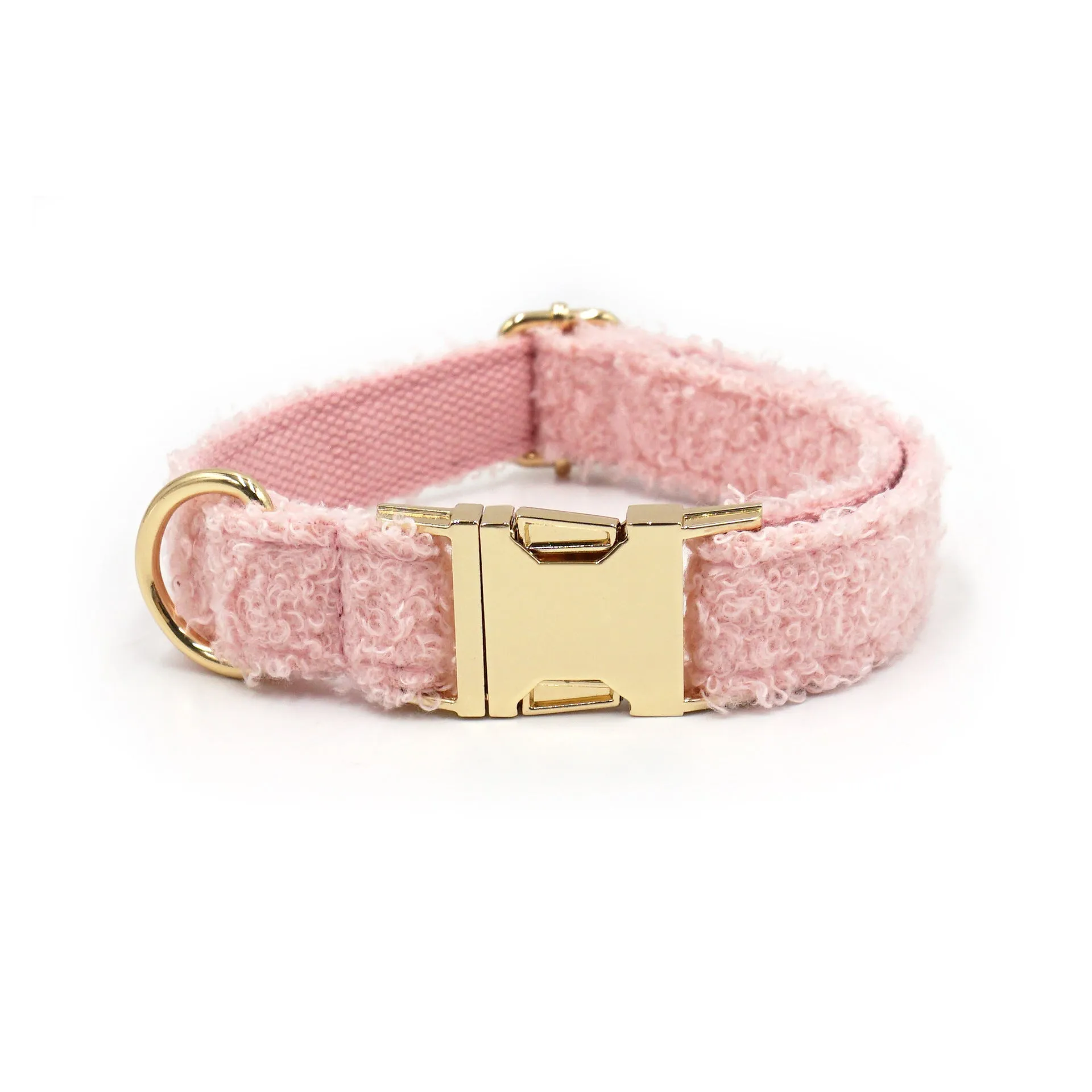 Teddy plush polyester velvet pet collar with adjustable lettering for dogs in white, pink, brown and military green