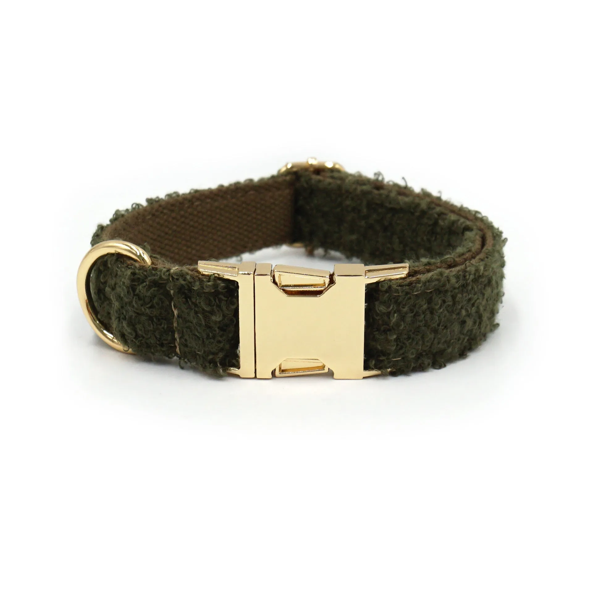 Teddy plush polyester velvet pet collar with adjustable lettering for dogs in white, pink, brown and military green