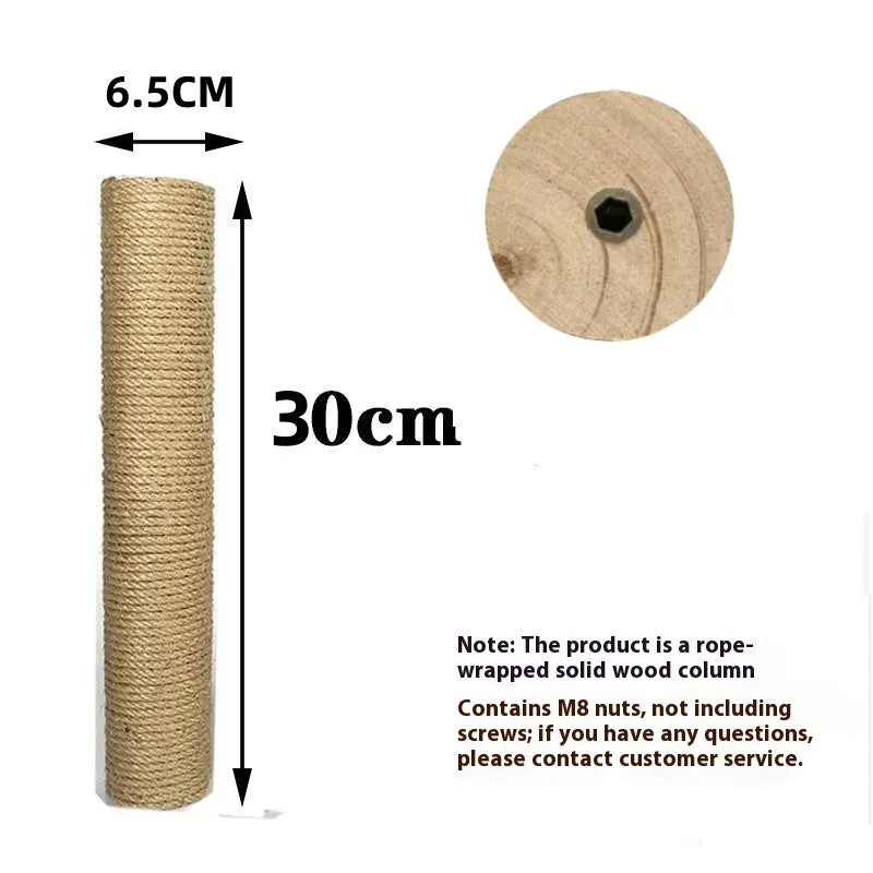 Cat climbing pillar made of solid wood wrapped with natural hemp rope in a simple style, available in various sizes