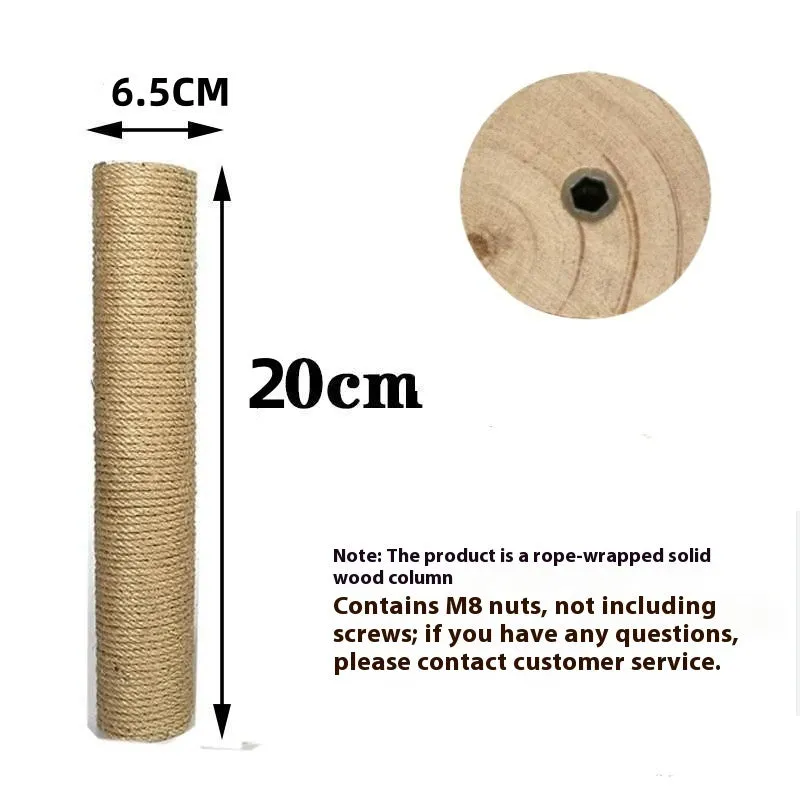 Cat climbing pillar made of solid wood wrapped with natural hemp rope in a simple style, available in various sizes