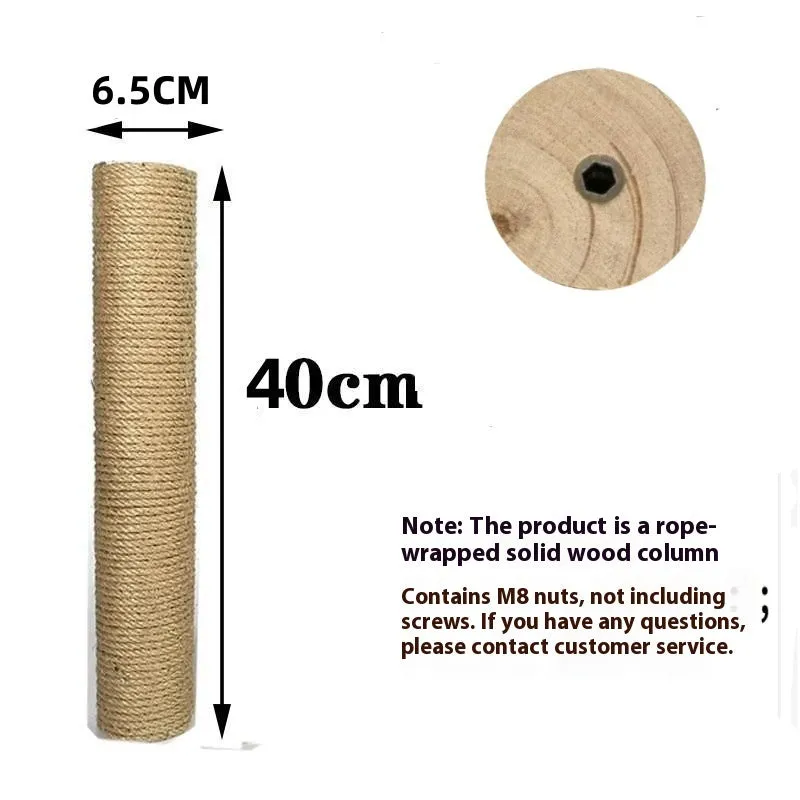 Cat climbing pillar made of solid wood wrapped with natural hemp rope in a simple style, available in various sizes