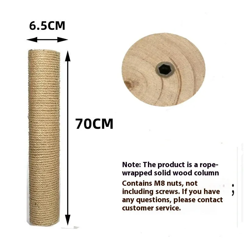 Cat climbing pillar made of solid wood wrapped with natural hemp rope in a simple style, available in various sizes