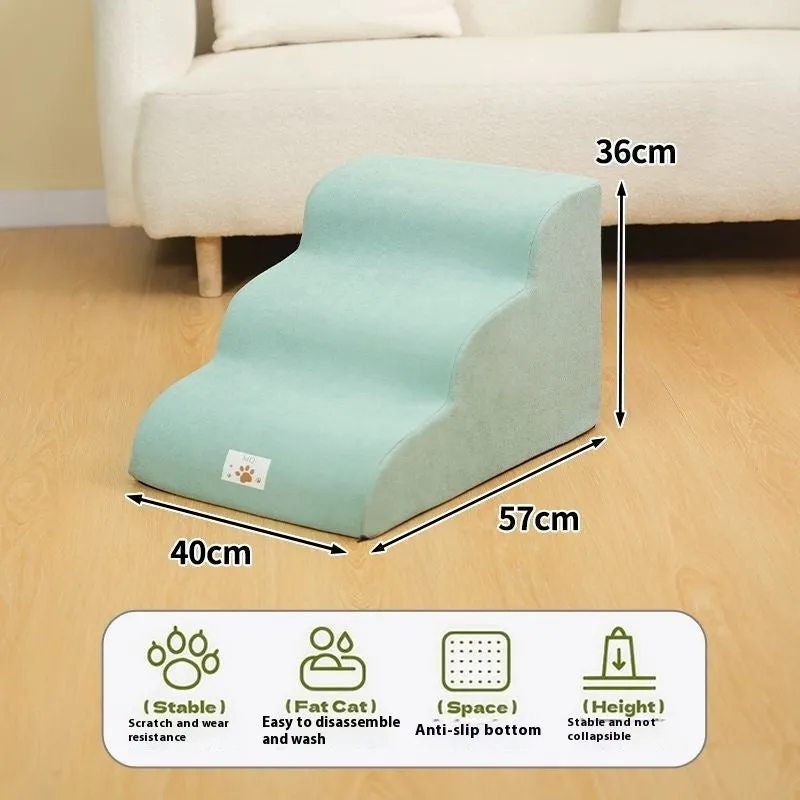 Two-layer khaki pet bed stairs slope for small dogs with wooden frame