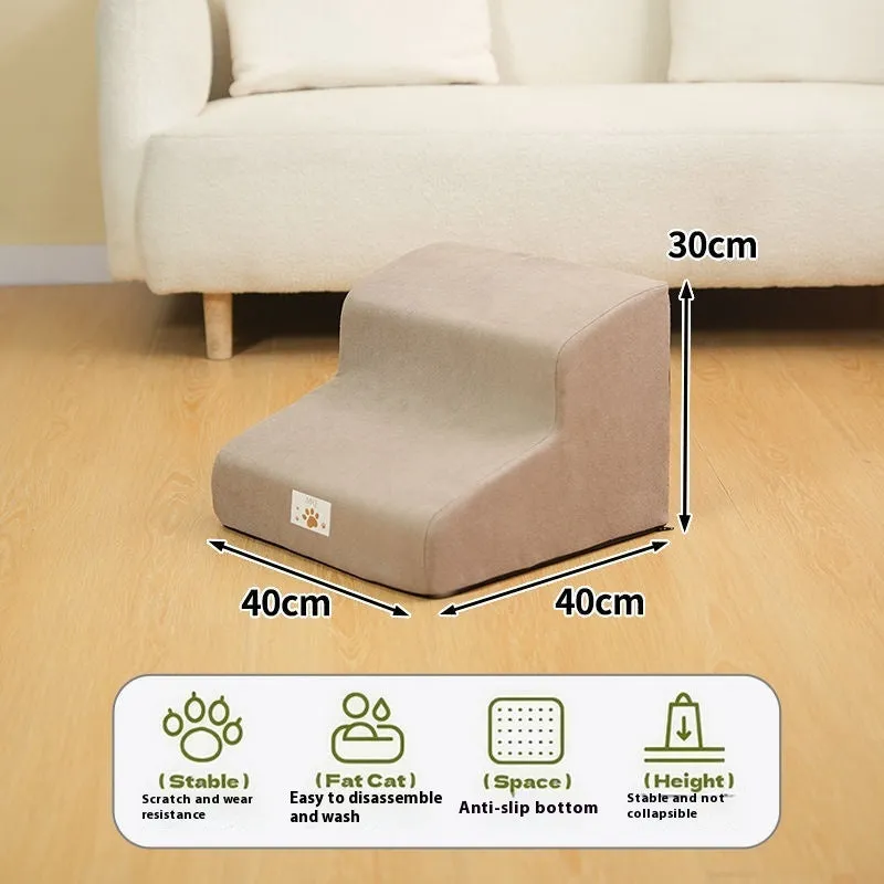 Two-layer khaki pet bed stairs slope for small dogs with wooden frame