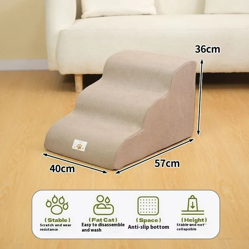 Two-layer khaki pet bed stairs slope for small dogs with wooden frame