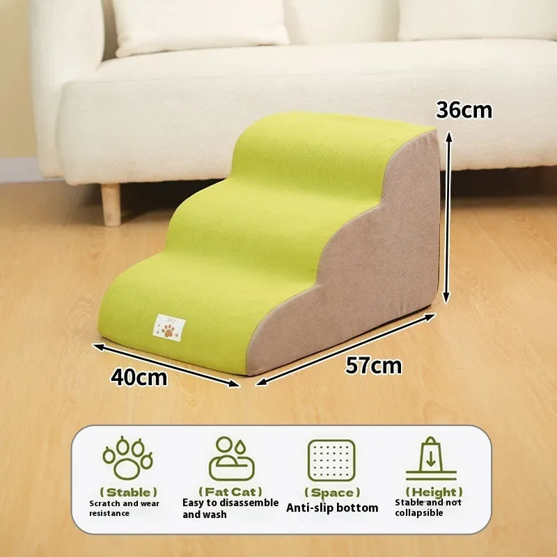 Two-layer khaki pet bed stairs slope for small dogs with wooden frame