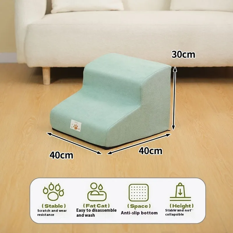 Two-layer khaki pet bed stairs slope for small dogs with wooden frame