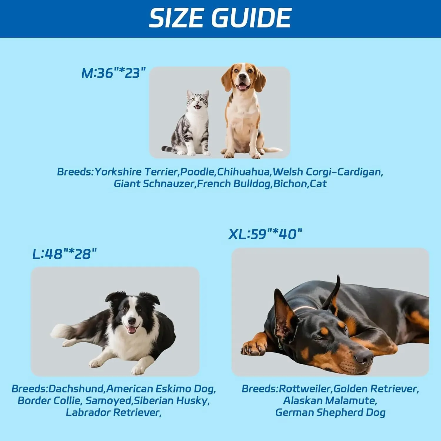 Light gray nylon pet cooling mat for dogs, machine washable, available in sizes M L XL