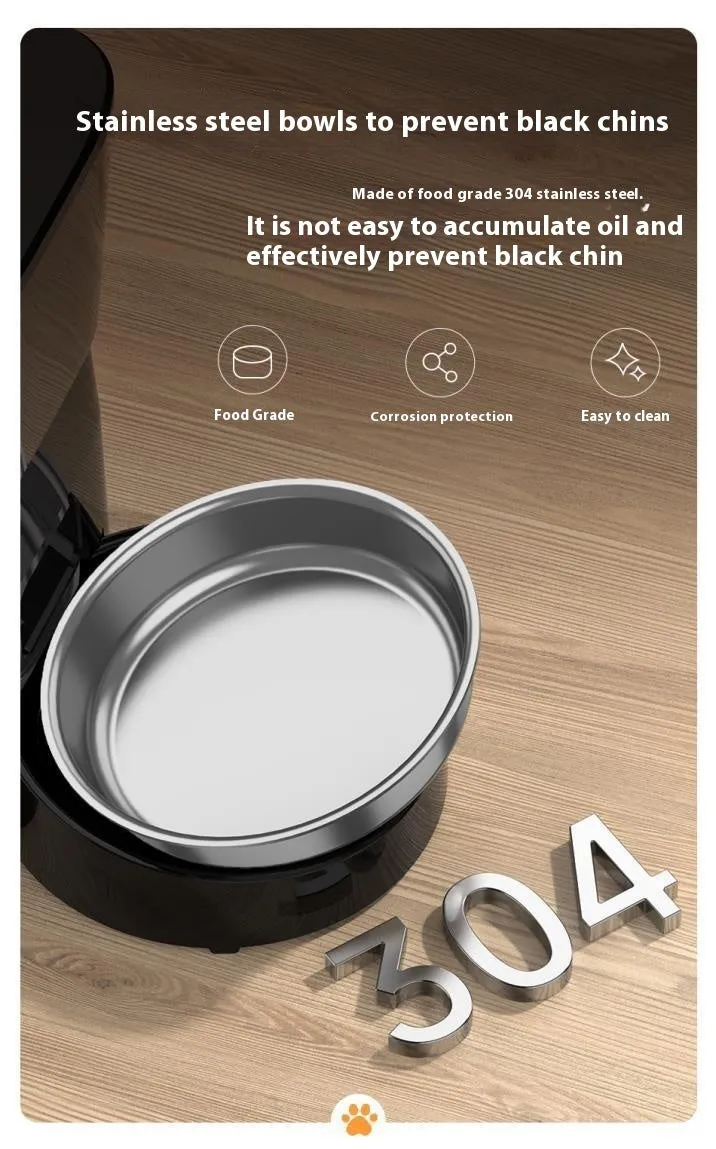Black WIFI automatic pet feeder with stainless steel bowl and 2L hopper on countertop