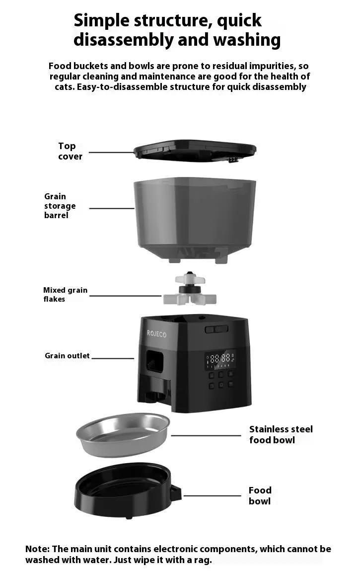 Black WIFI automatic pet feeder with stainless steel bowl and 2L hopper on countertop