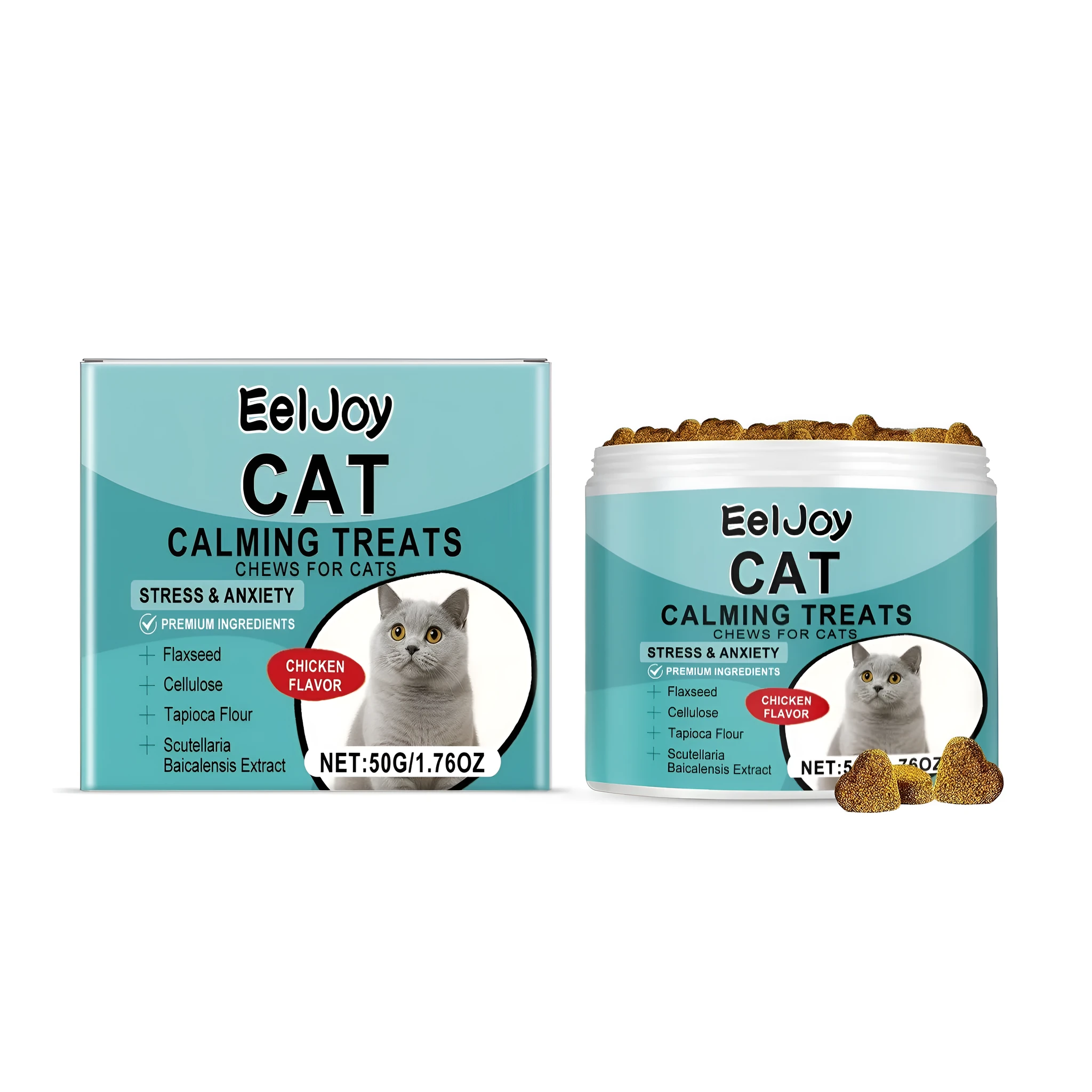 Cat Snack Chewable Tablets 50g pack with meat based and flaxseed ingredients for digestive health
