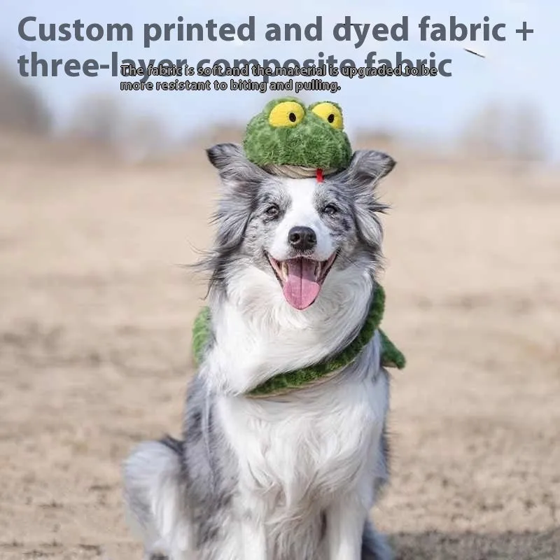 Pet molar long lasting sounding dog toy in plush green fabric for interactive chew play