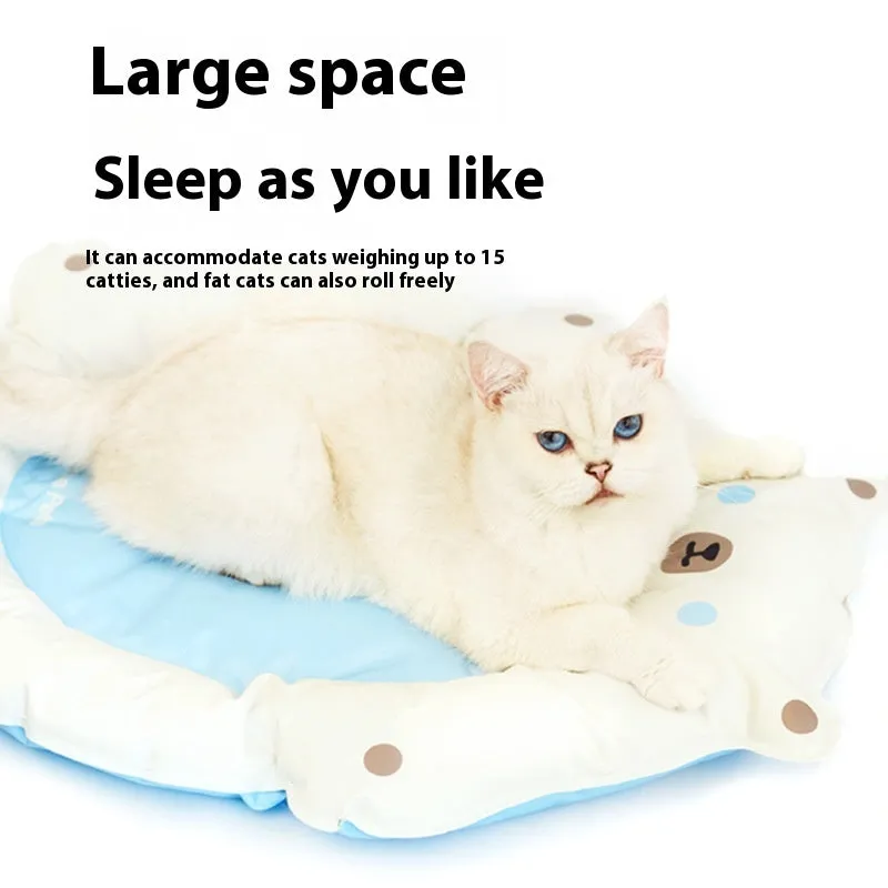 Plastic cat cooling mat 62x50x8cm in blue, used as a pet bed on a wire cage floor