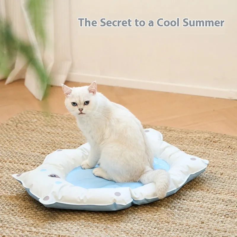 Plastic cat cooling mat 62x50x8cm in blue, used as a pet bed on a wire cage floor