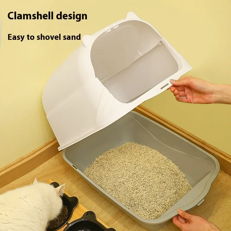 Oversized enclosed PP cat litter box in gray with door, for indoor use