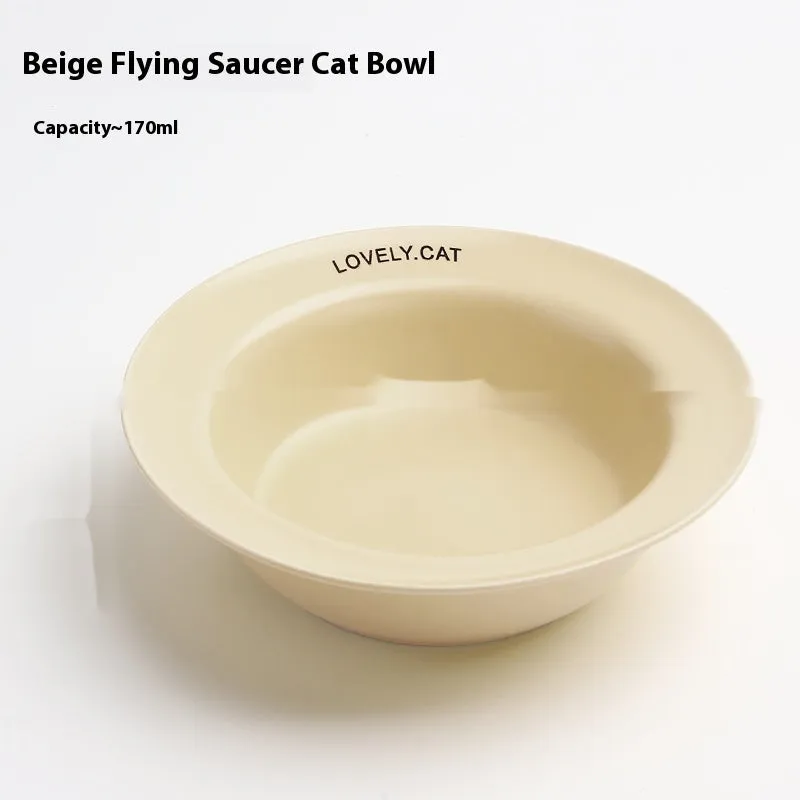 Ceramic raised cat bowl on square rack in beige and white colour combination