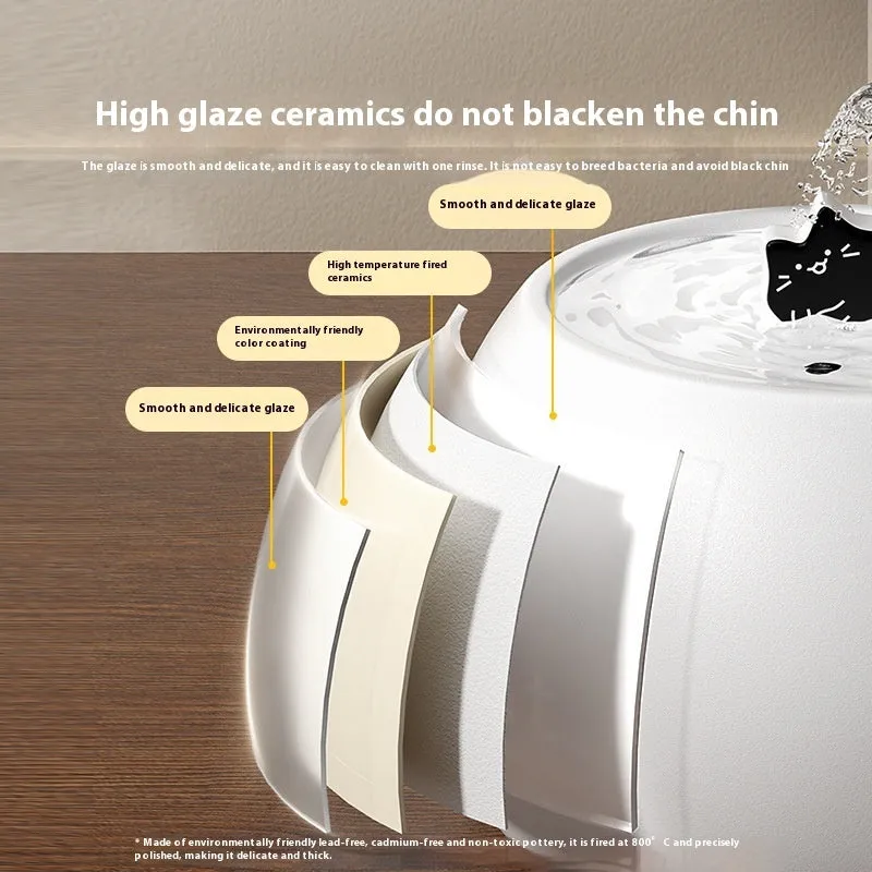 Cartoon kitty ceramic pet water fountain in white 1.5L size for cats