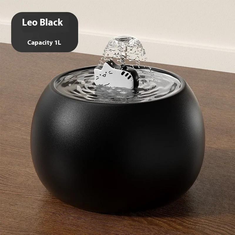 Cartoon kitty ceramic pet water fountain in white 1.5L size for cats