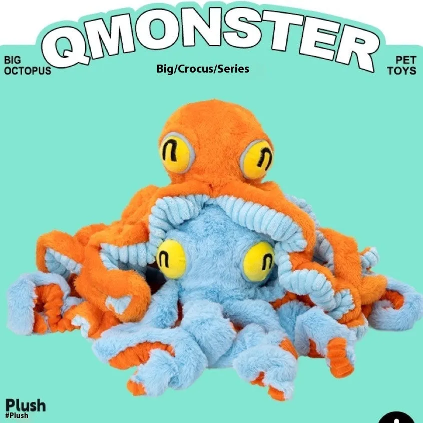 Plush octopus dog interactive pull toy for medium to large dogs in blue with tentacles visible