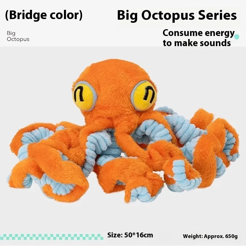 Plush octopus dog interactive pull toy for medium to large dogs in blue with tentacles visible