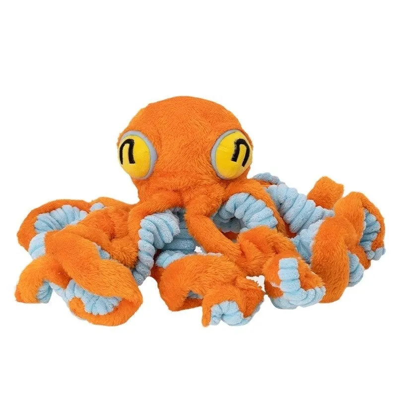 Plush octopus dog interactive pull toy for medium to large dogs in blue with tentacles visible