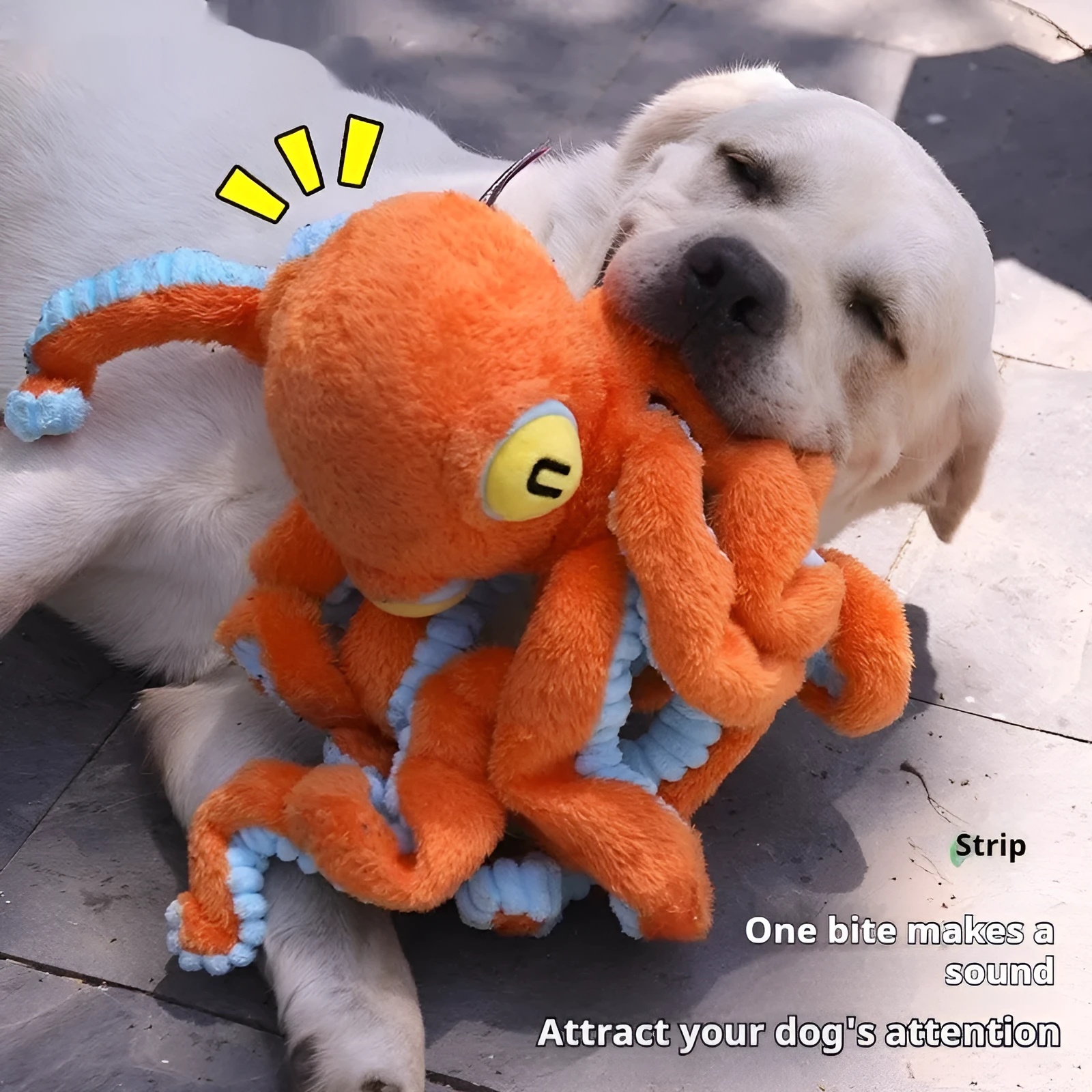 Plush octopus dog interactive pull toy for medium to large dogs in blue with tentacles visible