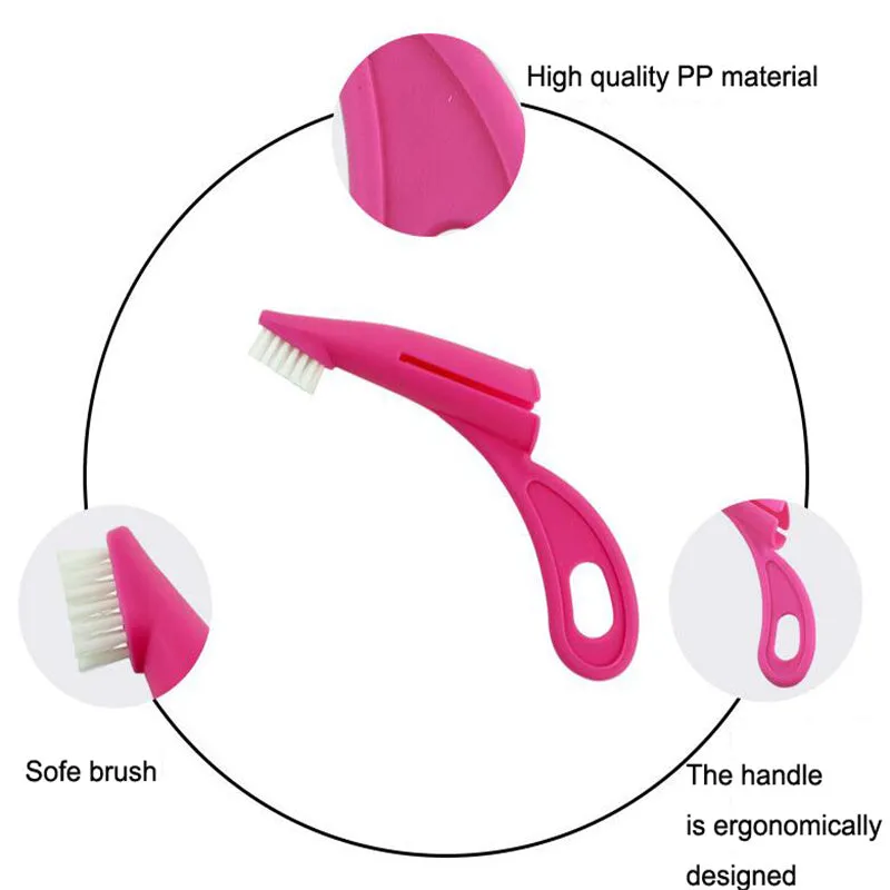 Red and white finger-sleeve toothbrush for dogs and cats with soft silicone bristles.