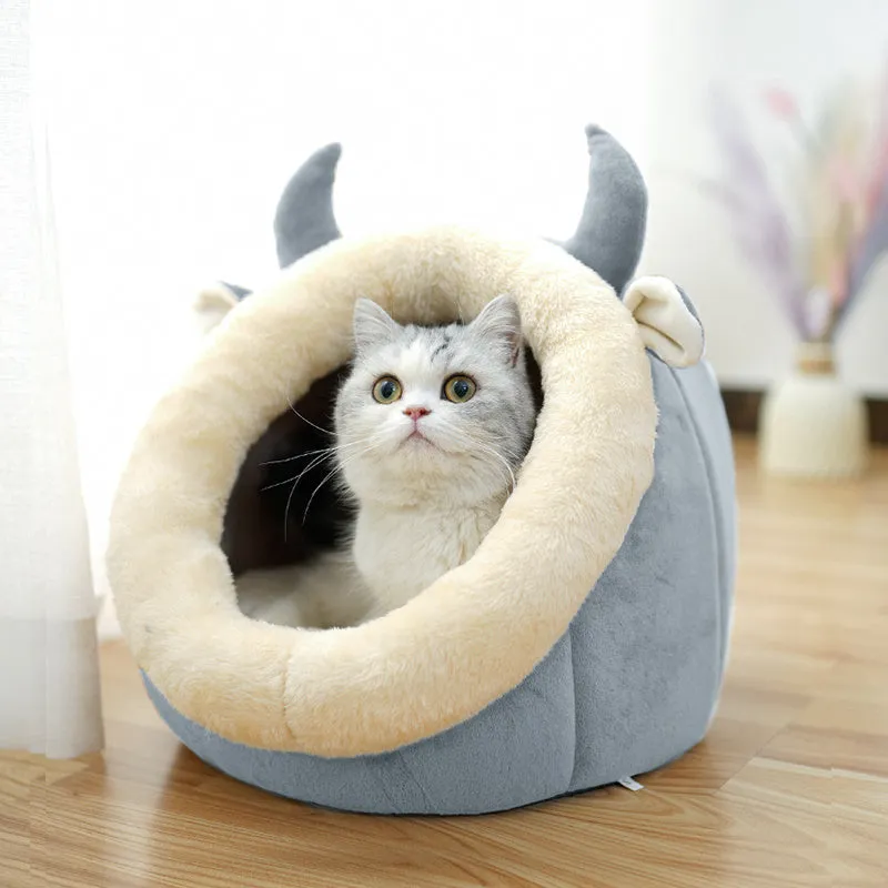 Cat house villa enclosed cat bed with litter tray in grey, suitable for pets up to 25 kg