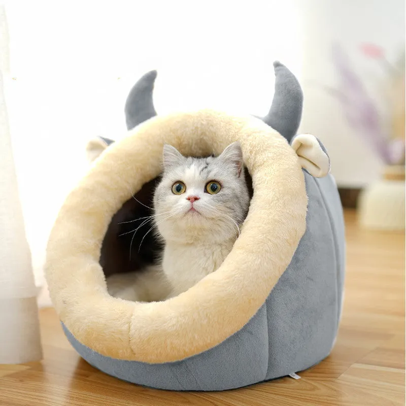 Cat house villa enclosed cat bed with litter tray in grey, suitable for pets up to 25 kg