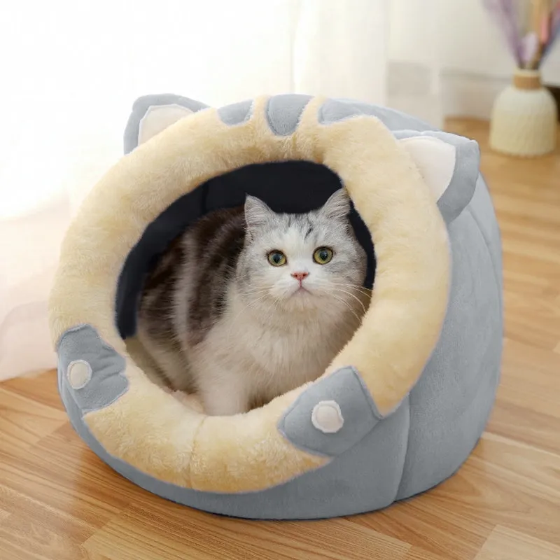 Cat house villa enclosed cat bed with litter tray in grey, suitable for pets up to 25 kg